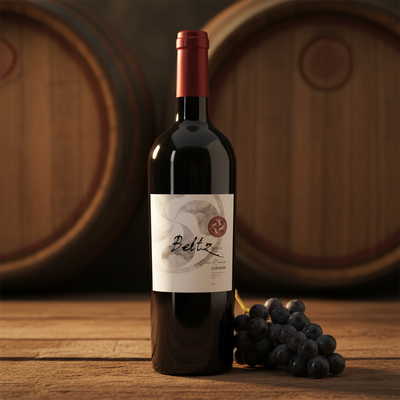 Korta Beltz Carignan - Vino Tinto Premium con iluminación dorada y uvas frescas